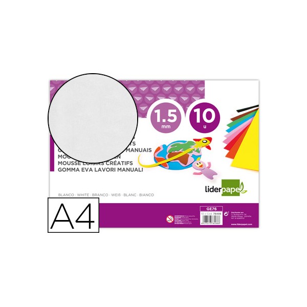 Goma eva liderpapel din a4 60g/m2 espesor 1,5mm blanco paquete de 10 hojas. Goma eva liderpapel din a4 60g/m2 espesor 1,5mm blanco paquete de 10 hojas.