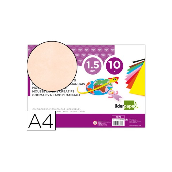 Goma eva liderpapel din a4 60g/m2 espesor 1,5mm carne paquete de 10 hojas. Goma eva liderpapel din a4 60g/m2 espesor 1,5mm carne paquete de 10 hojas.