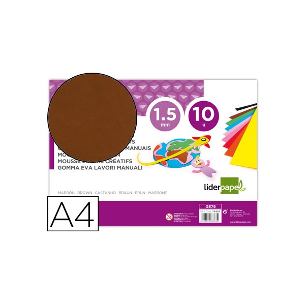 Goma eva liderpapel din a4 60g/m2 espesor 1,5mm marron paquete de 10 hojas. Goma eva liderpapel din a4 60g/m2 espesor 1,5mm marron paquete de 10 hojas.