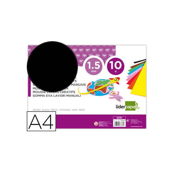Goma eva liderpapel din a4 60g/m2 espesor 1,5mm negro paquete de 10 hojas. Goma eva liderpapel din a4 60g/m2 espesor 1,5mm negro paquete de 10 hojas.