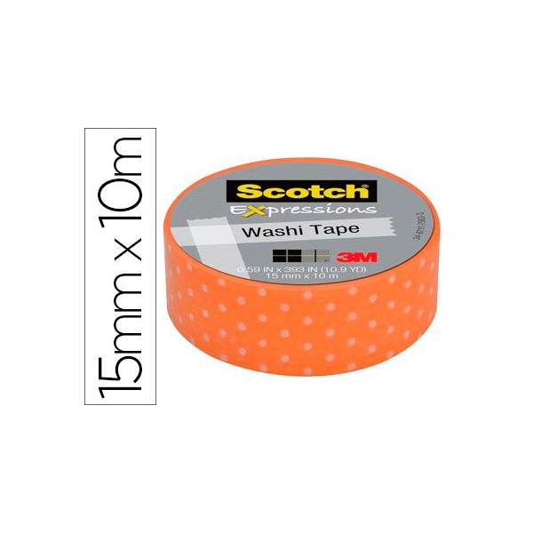 Cinta adhesiva scotch washi tapes papel de arroz fantasia punto naranja 10 mt x 15 mm. Cinta adhesiva scotch washi tapes papel de arroz fantasia punto naranja 10 mt x 15 mm.