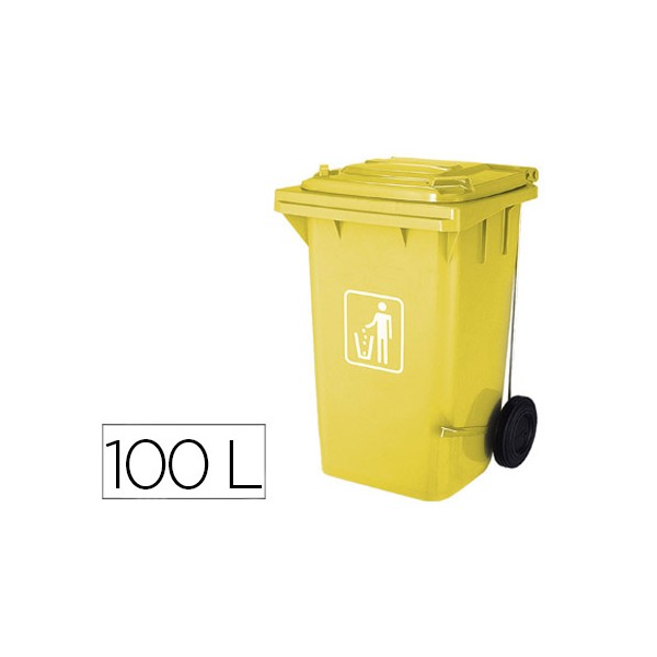 Papelera contenedor q-connect plastico con tapadera 100l color amarillo 750x470x370 mm con ruedas. Papelera contenedor q-connect plastico con tapadera 100l color amarillo 750x470x370 mm con ruedas.