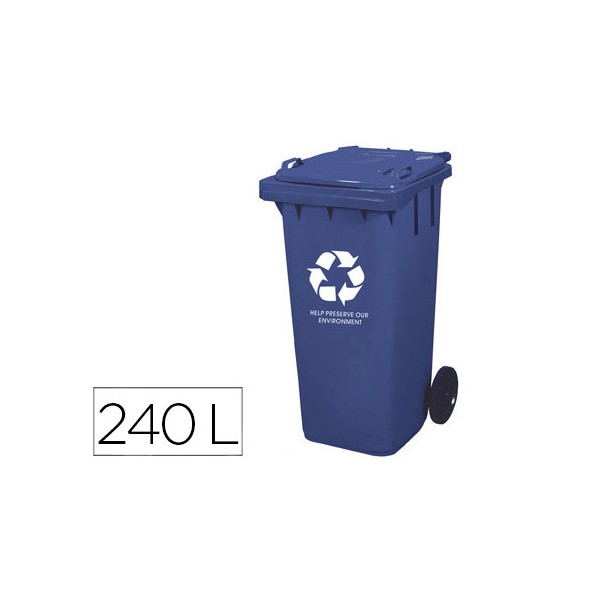 Papelera contenedor q-connect plastico con tapadera 240l color azul 1015x575x730 mm con ruedas. Papelera contenedor q-connect plastico con tapadera 240l color azul 1015x575x730 mm con ruedas.