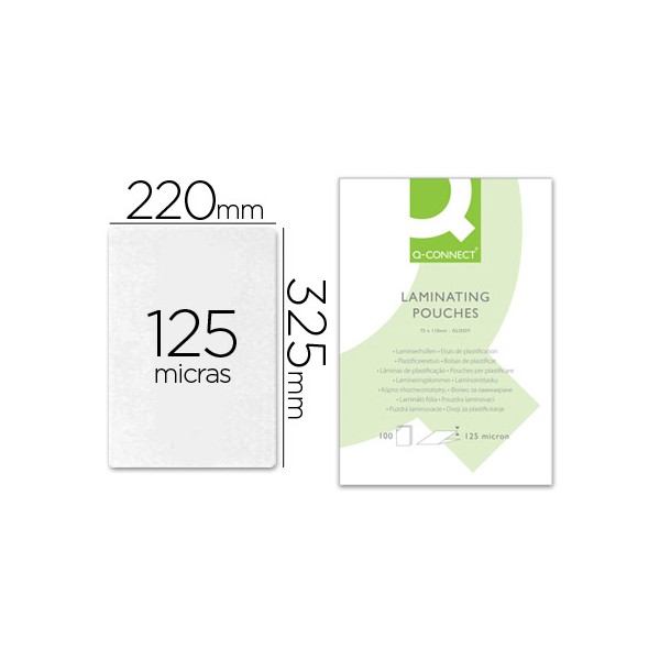 Bolsa de plastificar q-connect 325 x 220 mm 125mc folio caja de 100 unidades. Bolsa de plastificar q-connect 325 x 220 mm 125mc folio caja de 100 unidades.