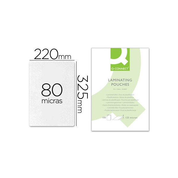 Bolsa de plastificar q-connect 325 x 220 mm 80 mc folio caja de 100 unidades. Bolsa de plastificar q-connect 325 x 220 mm 80 mc folio caja de 100 unidades.