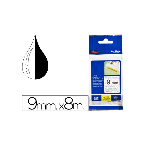 Cinta brother tze-s121 transparente-negro 9mm longitud 8 mt superadhesiva. Cinta brother tze-s121 transparente-negro 9mm longitud 8 mt superadhesiva.