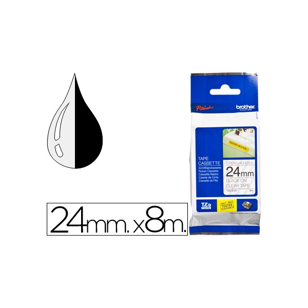 Cinta brother tze-s151 transparente-negro 24mm longitud 8 mt superadhesiva. Cinta brother tze-s151 transparente-negro 24mm longitud 8 mt superadhesiva.