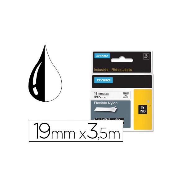 Cinta dymo rhino nylon flexible blanco -negro 19mmx 3,5 mt tape label. Cinta dymo rhino nylon flexible blanco -negro 19mmx 3,5 mt tape label.