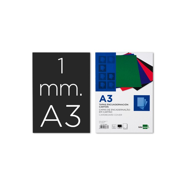 Tapa encuadernacion liderpapel carton a3 1mm negra paquete de 50 unidades. Tapa encuadernacion liderpapel carton a3 1mm negra paquete de 50 unidades.