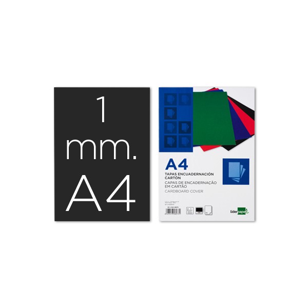 Tapa encuadernacion liderpapel carton a4 1mm negra paquete de 50 unidades. Tapa encuadernacion liderpapel carton a4 1mm negra paquete de 50 unidades.