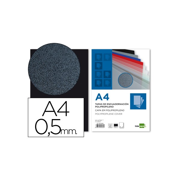 Tapa encuadernacion liderpapel polipropileno a4 0.5mm negra paquete de 100 unidades. Tapa encuadernacion liderpapel polipropileno a4 0.5mm negra paquete de 100 unidades.