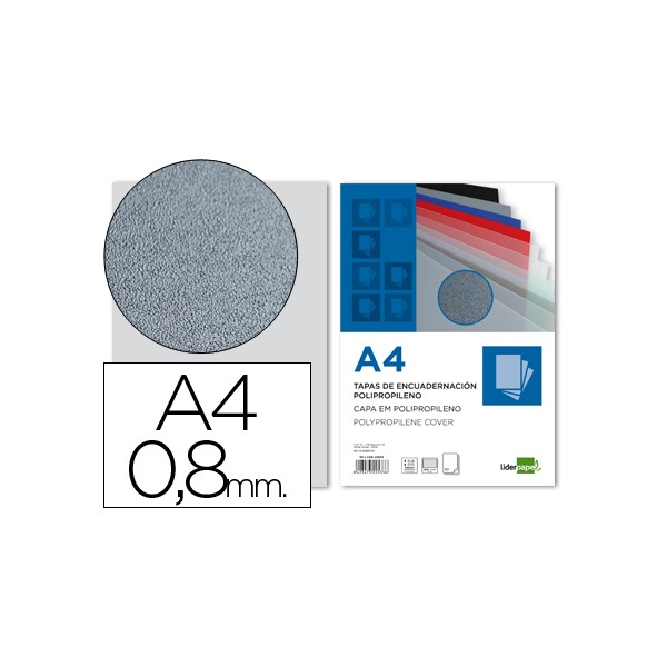Tapa encuadernacion liderpapel polipropileno a4 0.8mm gris paquete de 50 unidades. Tapa encuadernacion liderpapel polipropileno a4 0.8mm gris paquete de 50 unidades.