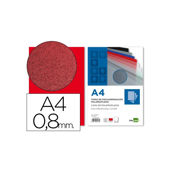 Tapa encuadernacion liderpapel polipropileno a4 0.8mm roja paquete de 50 unidades. Tapa encuadernacion liderpapel polipropileno a4 0.8mm roja paquete de 50 unidades.