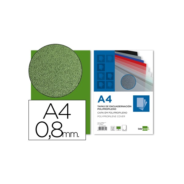 Tapa encuadernacion liderpapel polipropileno a4 0.8mm verde paquete de 50 unidades. Tapa encuadernacion liderpapel polipropileno a4 0.8mm verde paquete de 50 unidades.