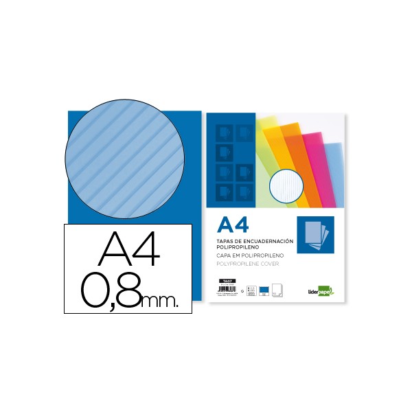 Tapa encuadernacion liderpapel polipropileno ondulado a4 0.8 mm azul paquete de 50 unidades. Tapa encuadernacion liderpapel polipropileno ondulado a4 0.8 mm azul paquete de 50 unidades.