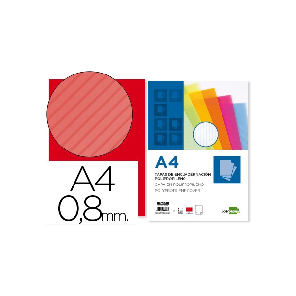 Tapa encuadernacion liderpapel polipropileno ondulado a4 0.8 mm rojo paquete de 50 unidades. Tapa encuadernacion liderpapel polipropileno ondulado a4 0.8 mm rojo paquete de 50 unidades.