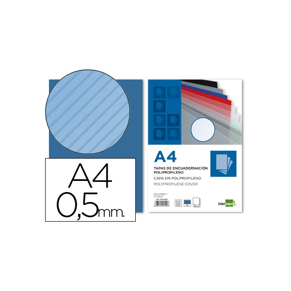 Tapa encuadernacion liderpapel polipropileno rayado a4 0.5mm azul paquete de 100 unidades. Tapa encuadernacion liderpapel polipropileno rayado a4 0.5mm azul paquete de 100 unidades.