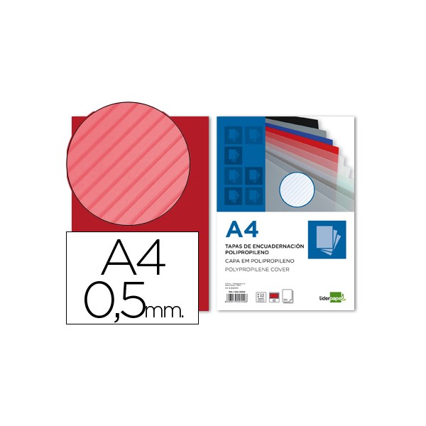 Tapa encuadernacion liderpapel polipropileno rayado a4 0.5mm rojo paquete de 100 unidades. Tapa encuadernacion liderpapel polipropileno rayado a4 0.5mm rojo paquete de 100 unidades.