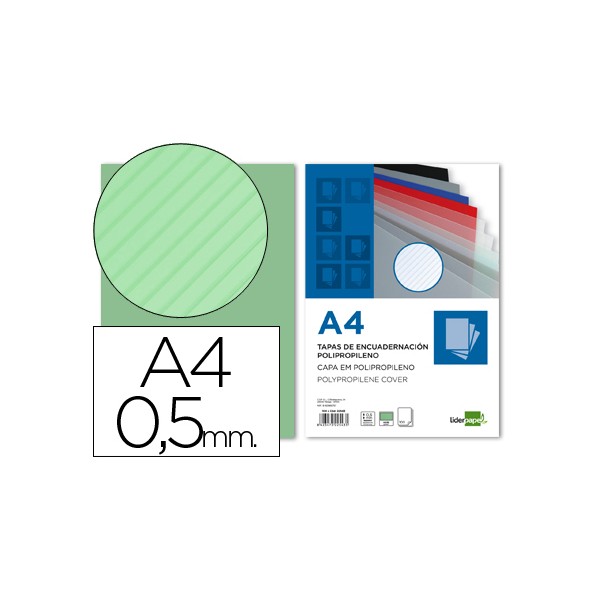 Tapa encuadernacion liderpapel polipropileno rayado a4 0.5mm verde paquete de 100 unidades. Tapa encuadernacion liderpapel polipropileno rayado a4 0.5mm verde paquete de 100 unidades.