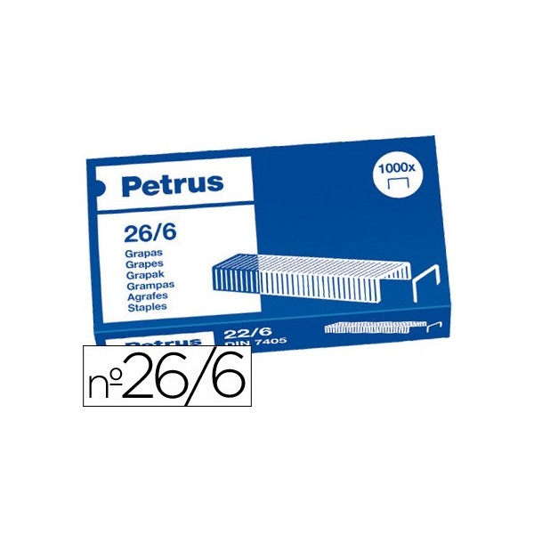 PETRUS CAJA DE 1000 GRAPAS DE 26/6. COLOR GALVANIZADA. PETRUS CAJA DE 1000 GRAPAS DE 26/6. COLOR GALVANIZADA.
