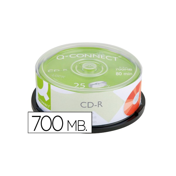Cd-r q-connect capacidad 700mb duracion 80min velocidad 52x bote de 25 unidades. Cd-r q-connect capacidad 700mb duracion 80min velocidad 52x bote de 25 unidades.