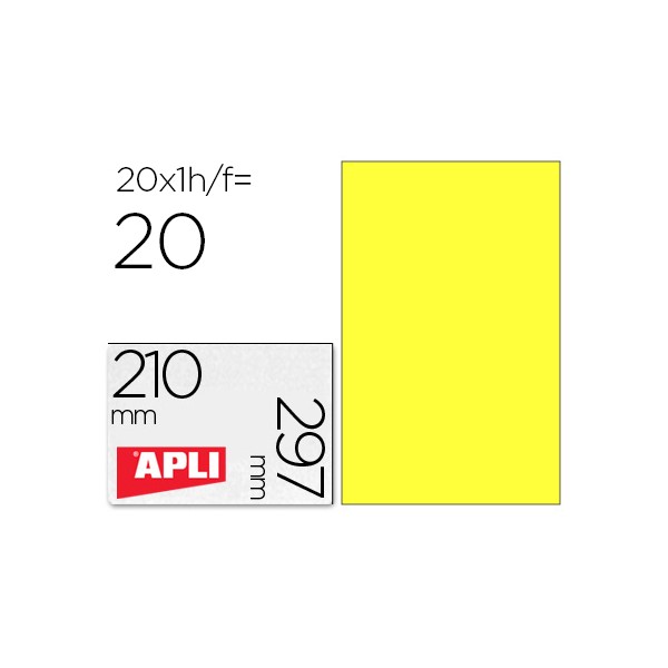 Etiqueta adhesiva apli 02878 tamaño 210x297 mm para laser fotocopiadora ink-jet caja con20 hojas din a4 amarillo. Etiqueta adhesiva apli 02878 tamaño 210x297 mm para laser fotocopiadora ink-jet caja con20 hojas din a4 amarillo.