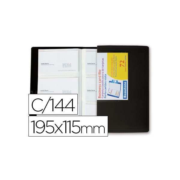 Carpeta beautone clasificador de tarjetas polipropileno 115x190 mm para 144 tarjetas -negra. Carpeta beautone clasificador de tarjetas polipropileno 115x190 mm para 144 tarjetas -negra.