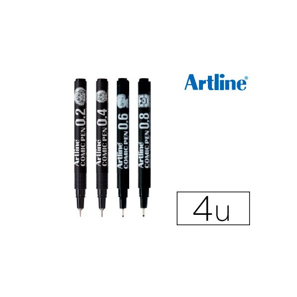 Rotulador artline comic pen calibrado micrometrico negro bolsa de 4 uds 0,2 0,4 0,6 0,8 mm. Rotulador artline comic pen calibrado micrometrico negro bolsa de 4 uds 0,2 0,4 0,6 0,8 mm.