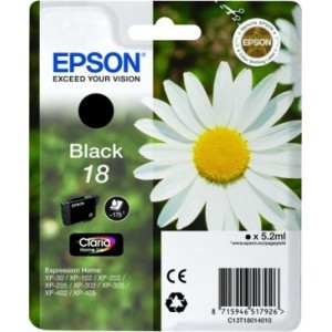 ORIGINAL EPSON 18 NEGRO, para impresoras Expression Home XP-102, XP-202, XP-205, XP-30, XP-302 PARA LA IMPRESORA Epson Expression Home XP-215