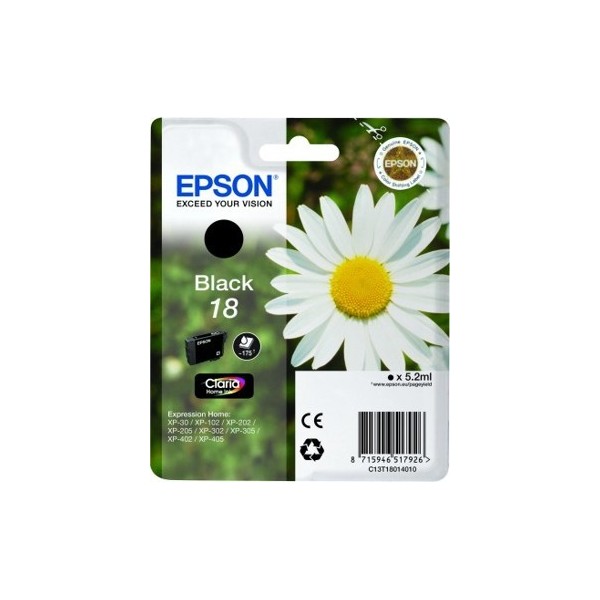 ORIGINAL EPSON 18 NOIR, pour imprimantes Expression Home XP-102, XP-202, XP-205, XP-302, XP-302 ORIGINAL EPSON 18 NOIR, pour imprimantes Expression Home XP-102, XP-202, XP-205, XP-302, XP-302