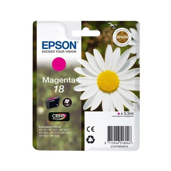 ORIGINAL EPSON 18 MAGENTA, pour imprimantes Expression Home XP-102, XP-202, XP-205, XP-302, XP-302 ORIGINAL EPSON 18 MAGENTA, pour imprimantes Expression Home XP-102, XP-202, XP-205, XP-302, XP-302
