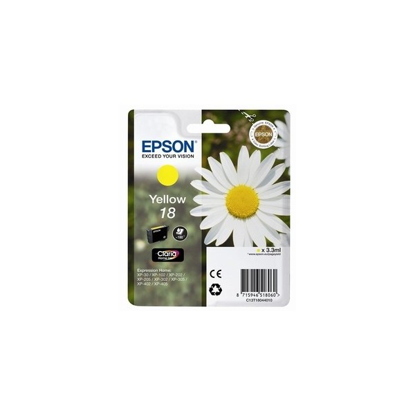 ORIGINAL EPSON 18 JAUNE, pour imprimantes Expression Home XP-102, XP-202, XP-205, XP-302, XP-302 ORIGINAL EPSON 18 JAUNE, pour imprimantes Expression Home XP-102, XP-202, XP-205, XP-302, XP-302