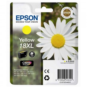 ORIGINAL EPSON 18XL AMARILLO, para impresoras Expression Home XP-102, XP-202, XP-205, XP-30, XP-302 PARA LA IMPRESORA Epson Expression Home XP-302