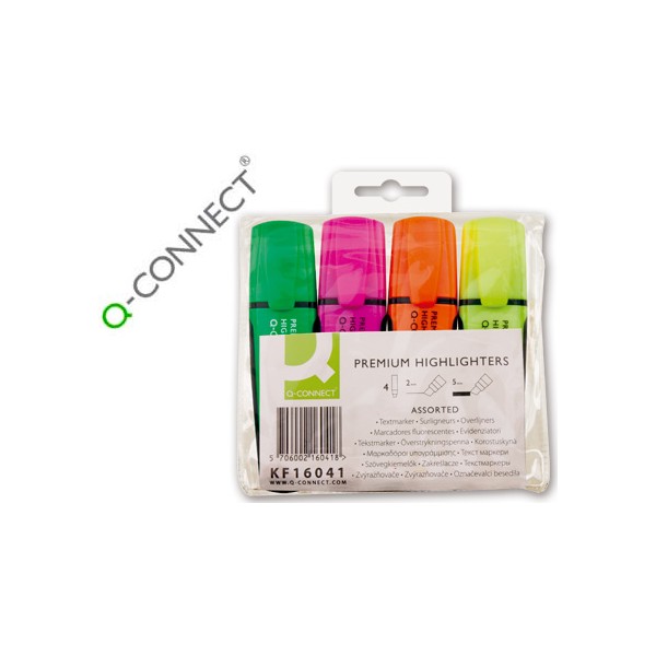 Rotulador q-connect fluorescente premium estuche de 4 colores surtidos punta biselada con sujecion de. Rotulador q-connect fluorescente premium estuche de 4 colores surtidos punta biselada con sujecion de.