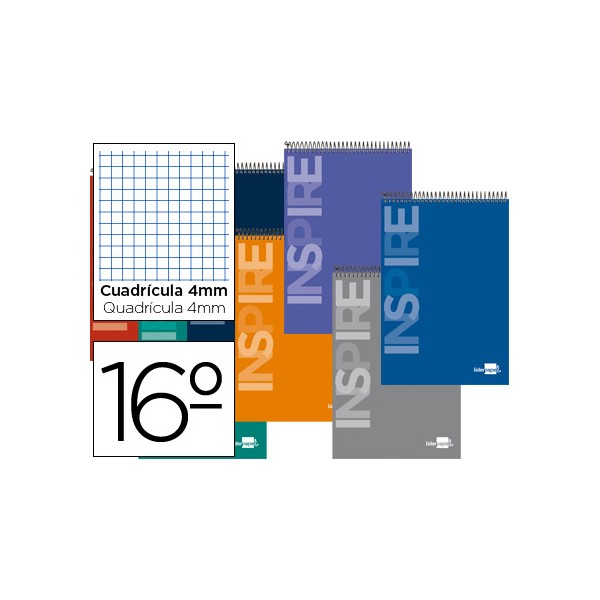 Cuaderno espiral liderpapel bolsillo dieciseisavo apaisado inspire tapa dura 80h 60 gr cuadro 4mm colores surtidos. Cuaderno espiral liderpapel bolsillo dieciseisavo apaisado inspire tapa dura 80h 60 gr cuadro 4mm colores surtidos.