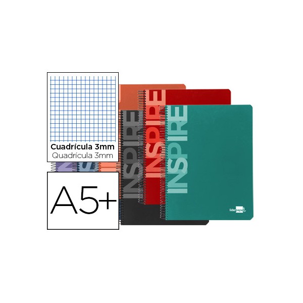 Cuaderno espiral liderpapel cuarto inspire tapa dura 80h 60 gr cuadro 3mm conmargen colores surtidos. Cuaderno espiral liderpapel cuarto inspire tapa dura 80h 60 gr cuadro 3mm conmargen colores surtidos.