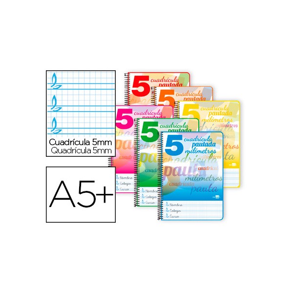 Cuaderno espiral liderpapel cuarto pautaguia tapa blanda 40h 80 gr cuadro pautado 5mm colores surtidos. Cuaderno espiral liderpapel cuarto pautaguia tapa blanda 40h 80 gr cuadro pautado 5mm colores surtidos.