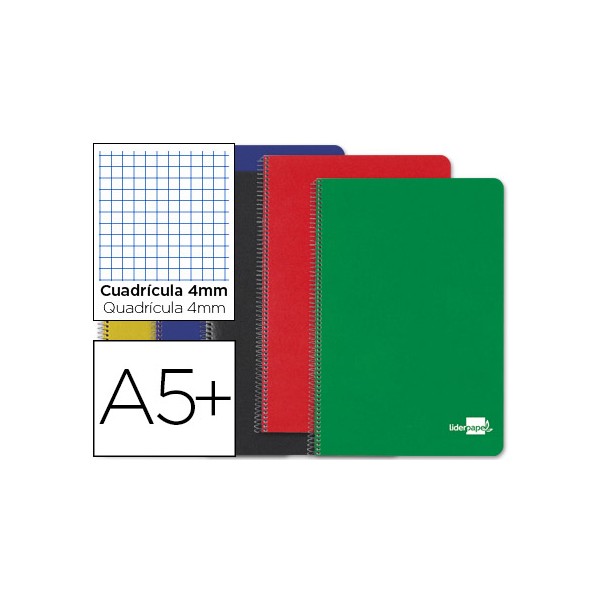 Cuaderno espiral liderpapel cuarto tapa dura 80h 60 gr cuadro 4mm con margen colores surtidos. Cuaderno espiral liderpapel cuarto tapa dura 80h 60 gr cuadro 4mm con margen colores surtidos.