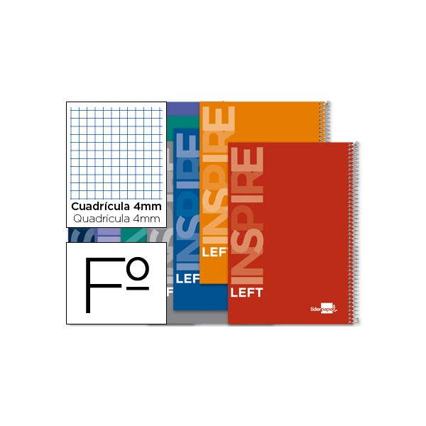 Cuaderno espiral liderpapel folio inspire tapa dura 80h 60 gr cuadro 4mm con margen para zurdos colores surtidos. Cuaderno espiral liderpapel folio inspire tapa dura 80h 60 gr cuadro 4mm con margen para zurdos colores surtidos.