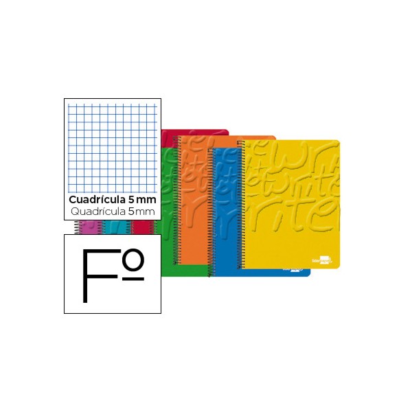 Cuaderno espiral liderpapel folio write tapa blanda 80h 60 gr cuadro 5mm con margen colores surtidos. Cuaderno espiral liderpapel folio write tapa blanda 80h 60 gr cuadro 5mm con margen colores surtidos.