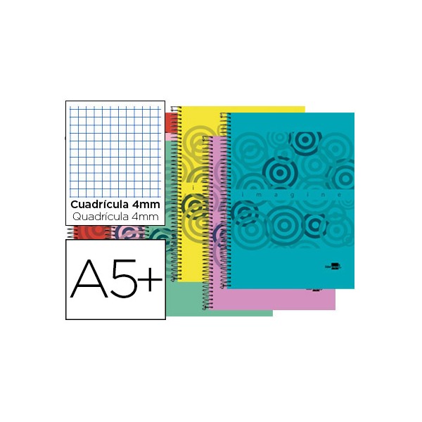 Cuaderno espiral liderpapel imagine cuarto tapa plastico 80h 60g cuadro 4mm con margen colores surtidos. Cuaderno espiral liderpapel imagine cuarto tapa plastico 80h 60g cuadro 4mm con margen colores surtidos.