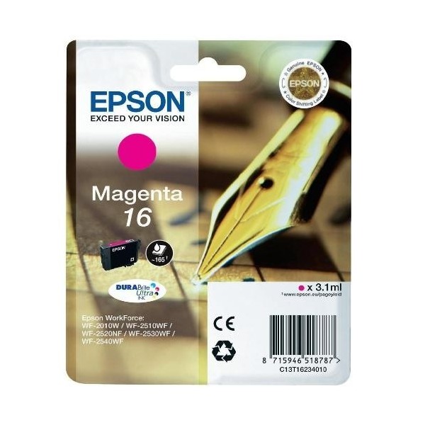 EPSON 16 MAGENTA ORIGINAL ref. T1623 pour imprimantes Epson WorkForce WF-2010W, WF-2510, WF-2520NF, WF-2530WF, WF-2540WF EPSON 16 MAGENTA ORIGINAL ref. T1623 pour imprimantes Epson WorkForce WF-2010W, WF-2510, WF-2520NF, WF-2530WF, WF-2540WF