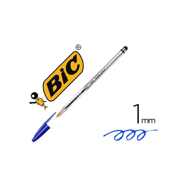 Boligrafo bic cristal stylus con puntero para pantallas tinta aceite punta 1 mm color azul. Boligrafo bic cristal stylus con puntero para pantallas tinta aceite punta 1 mm color azul.