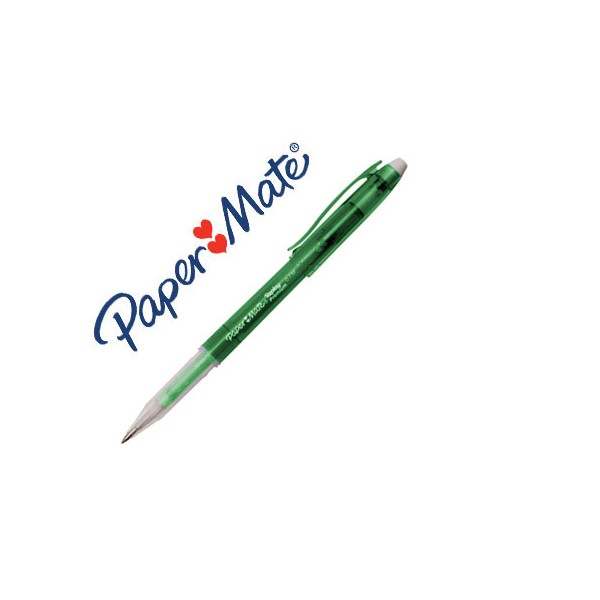 Boligrafo paper mate erasable gel verde con goma de borrar. Boligrafo paper mate erasable gel verde con goma de borrar.