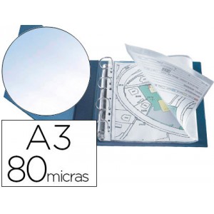 FUNDA MULTITALADRO Q-CONNECT DIN A3 APAISADA 80 MICRAS CRISTAL CON APERTURA SUPERIOR