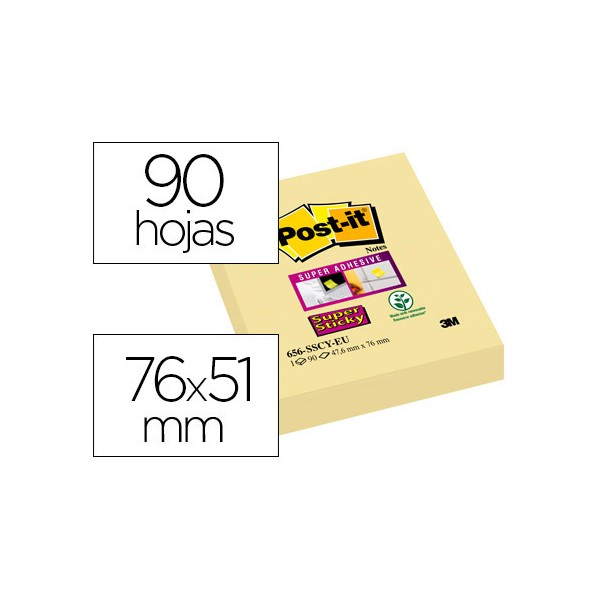 Bloc de notas adhesivas quita y pon post-it super sticky 51x76 mm con 90 hojas 565 amarillo canario. Bloc de notas adhesivas quita y pon post-it super sticky 51x76 mm con 90 hojas 565 amarillo canario.