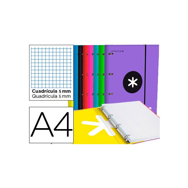 Carpeta con recambio liderpapel antartik a4 cuadro 5 mm forrada 4 anillas 25mm colores surtidos. Carpeta con recambio liderpapel antartik a4 cuadro 5 mm forrada 4 anillas 25mm colores surtidos.