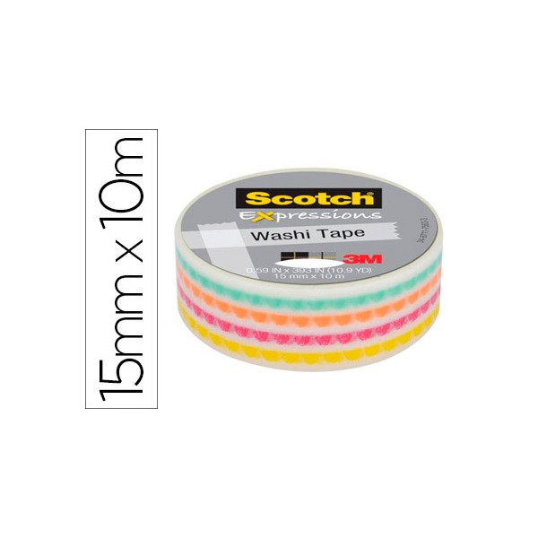 Cinta adhesiva scotch washi tapes puntos funky 10 mt x 15 mm. Cinta adhesiva scotch washi tapes puntos funky 10 mt x 15 mm.
