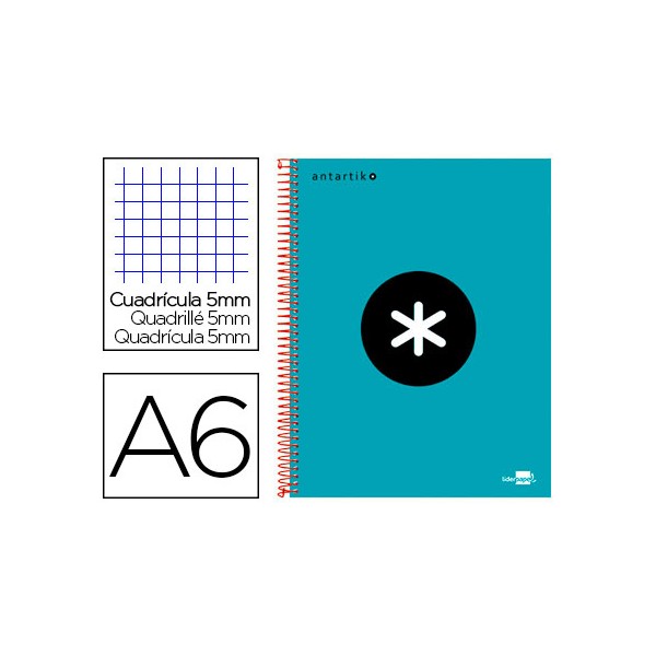 Cuaderno espiral liderpapel a6 micro antartik tapa forrada 100h 100 gr cuadro 5 mm 4 bandas color turquesa. Cuaderno espiral liderpapel a6 micro antartik tapa forrada 100h 100 gr cuadro 5 mm 4 bandas color turquesa.