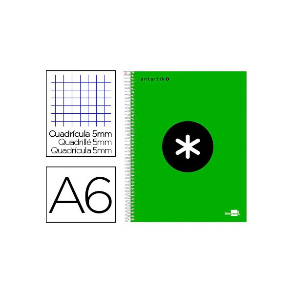Cuaderno espiral liderpapel a6 micro antartik tapa forrada 100h 100 gr cuadro 5 mm 4 bandas color verde. Cuaderno espiral liderpapel a6 micro antartik tapa forrada 100h 100 gr cuadro 5 mm 4 bandas color verde.